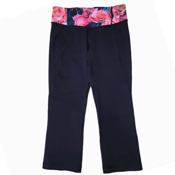 lululemon athletica Pants - EUC Vintage Lululemon Gather & Grow Crops in Black Secret Garden Hot Pink Floral